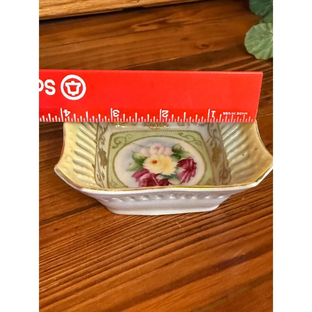 Kusumoto China Trinket Dish Unisex 4in White Hand Painted Occupied Japan Floral
